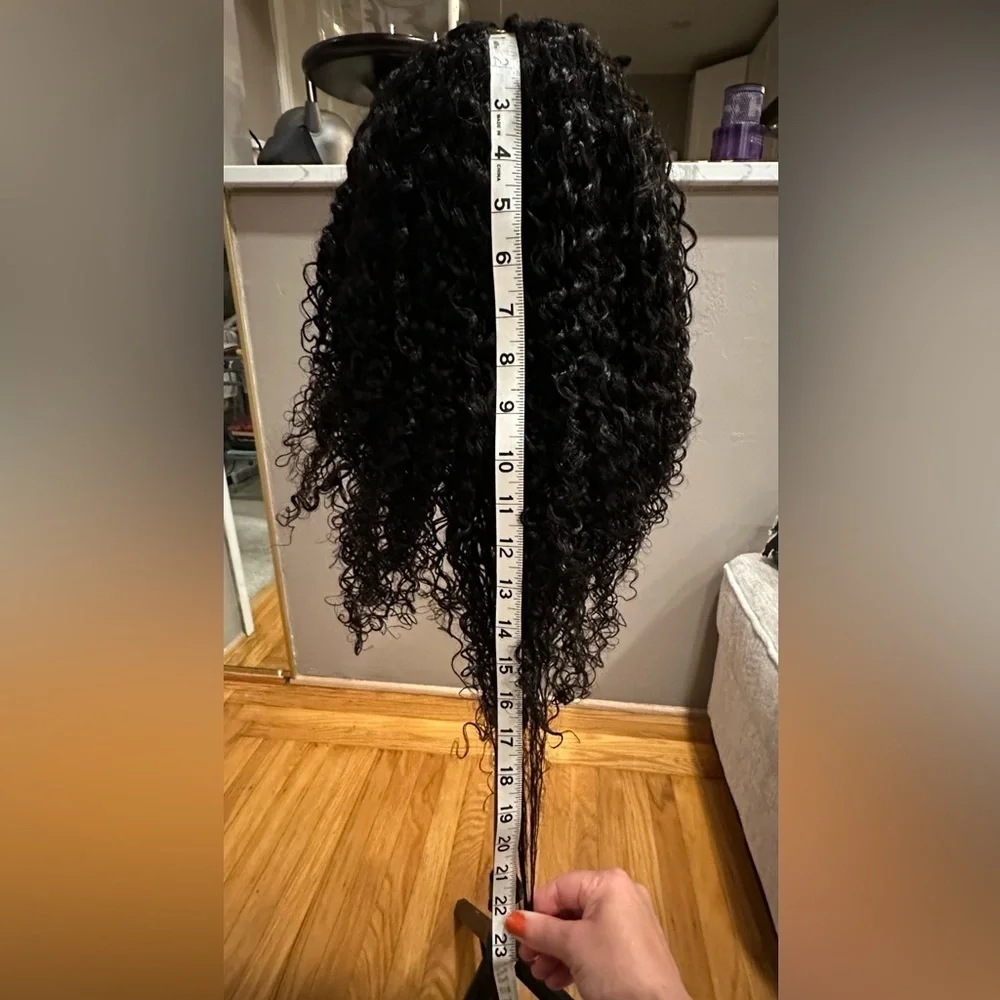 22” Nat Black Jerry Curly V Part Human Hair Wig‎ 150% Density glueless It#LG3